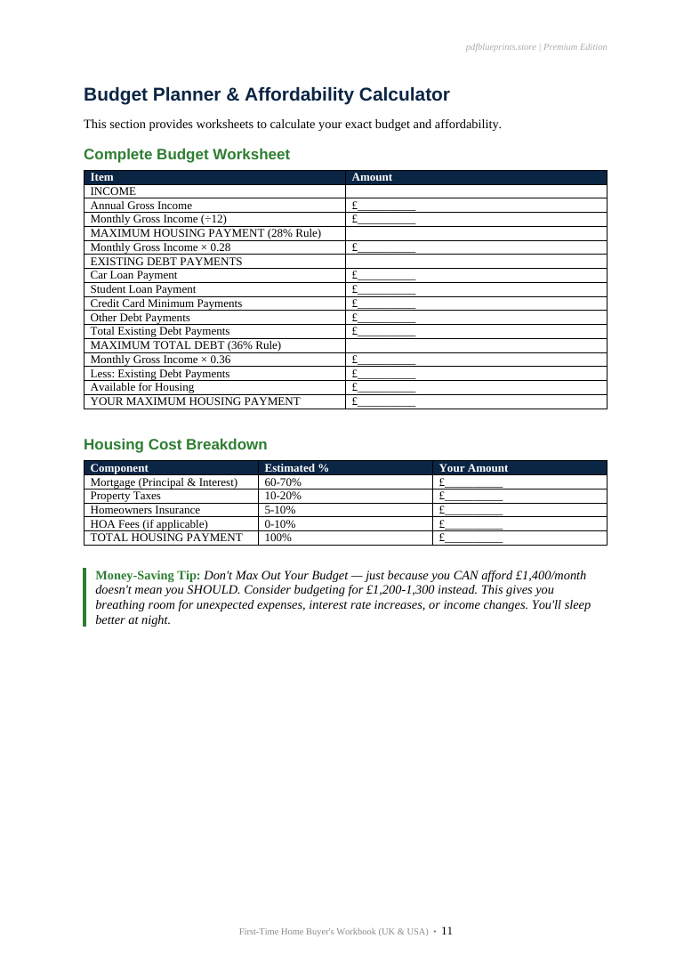 Budget planner worksheet — actual PDF page 12