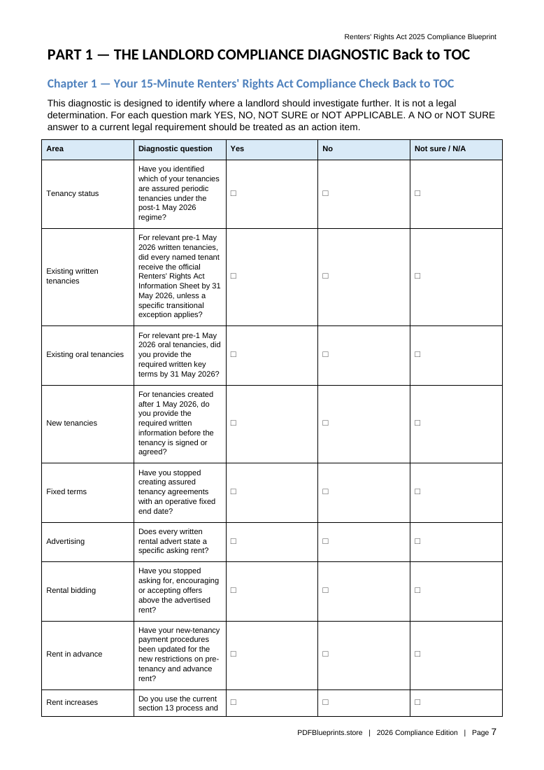 Renters’ Rights guide, landlord diagnostic page 7