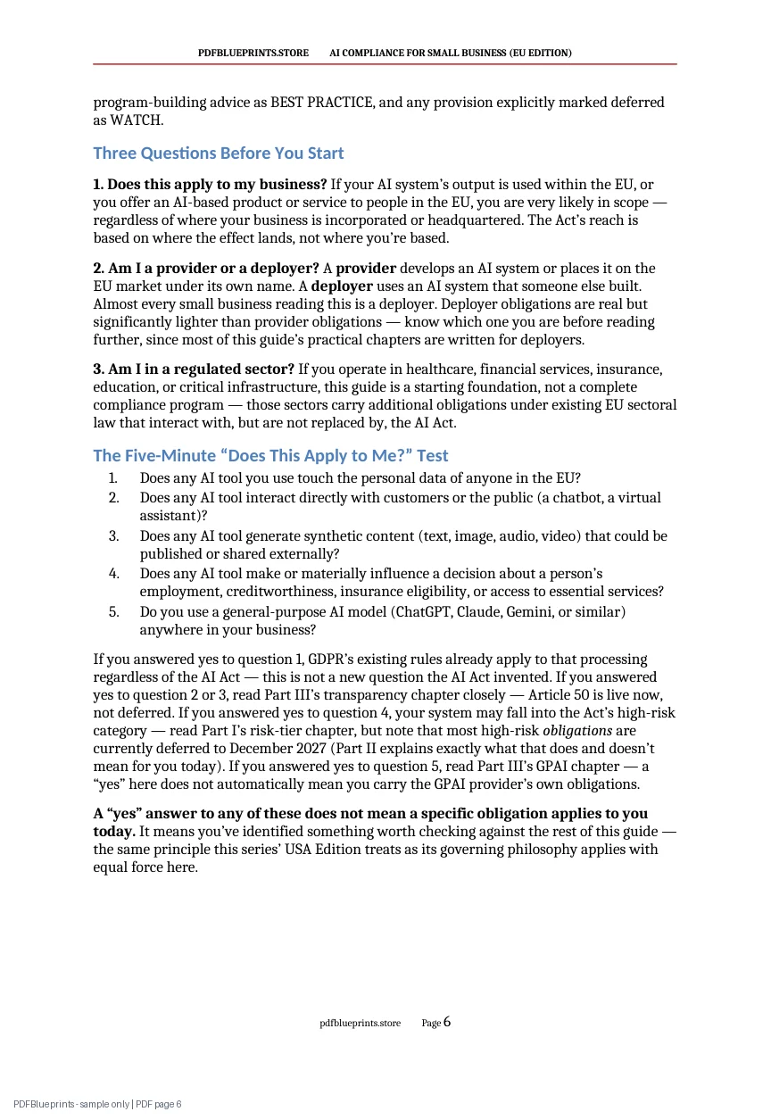 AI Compliance for Small Business (EU Edition) — sample PDF page 6