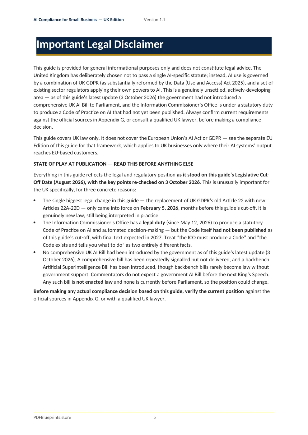 AI Compliance for Small Business (UK Edition) Version 1.1 — sample PDF page 5
