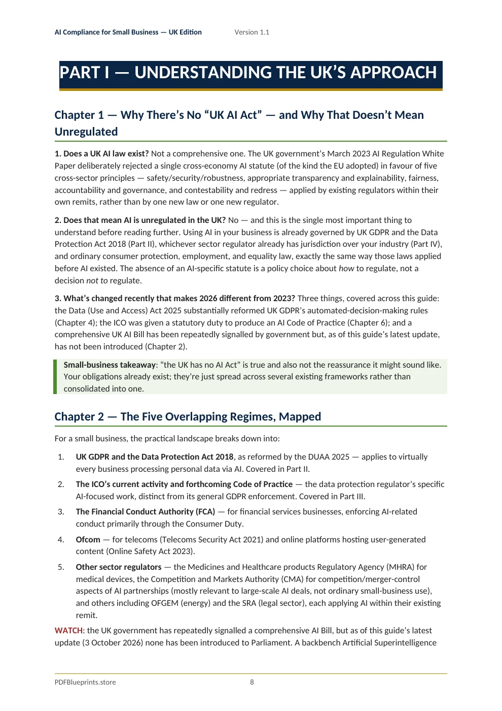 AI Compliance for Small Business (UK Edition) Version 1.1 — sample PDF page 8