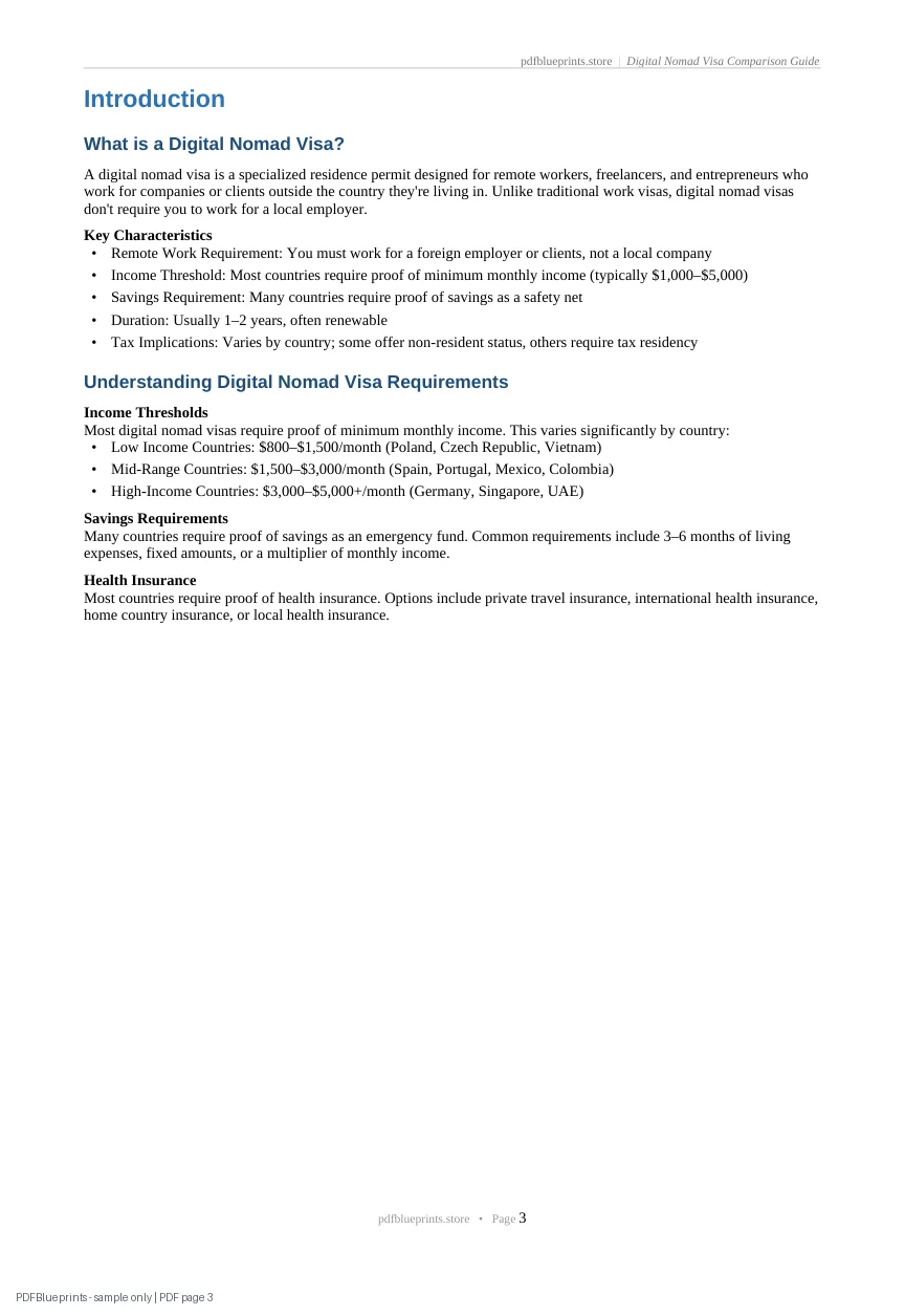 Digital Nomad Visa Comparison Guide — sample PDF page 3
