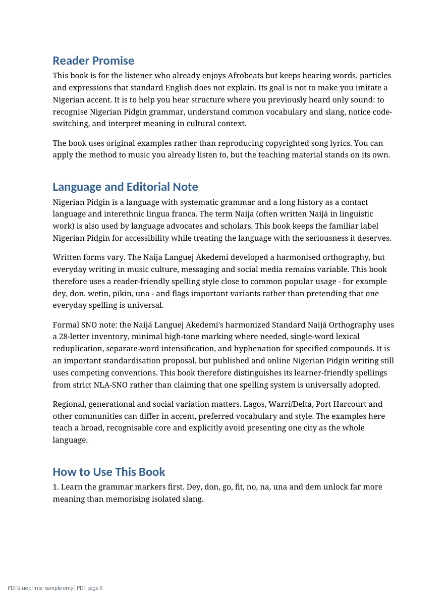 Nigerian Pidgin English: The Afrobeats Guide — sample PDF page 6