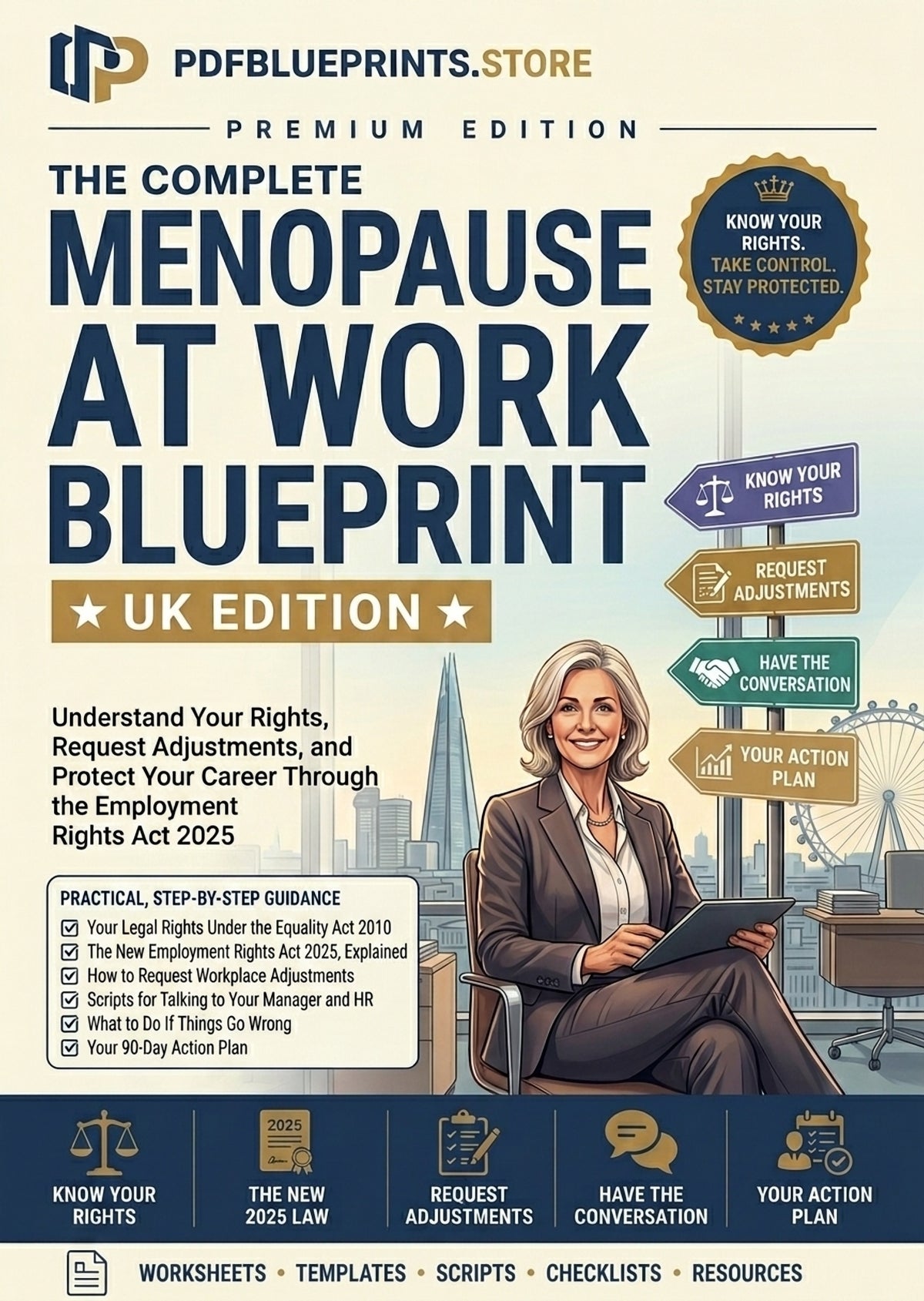 The Complete Menopause at Work Blueprint guide cover, UK employment rights edition