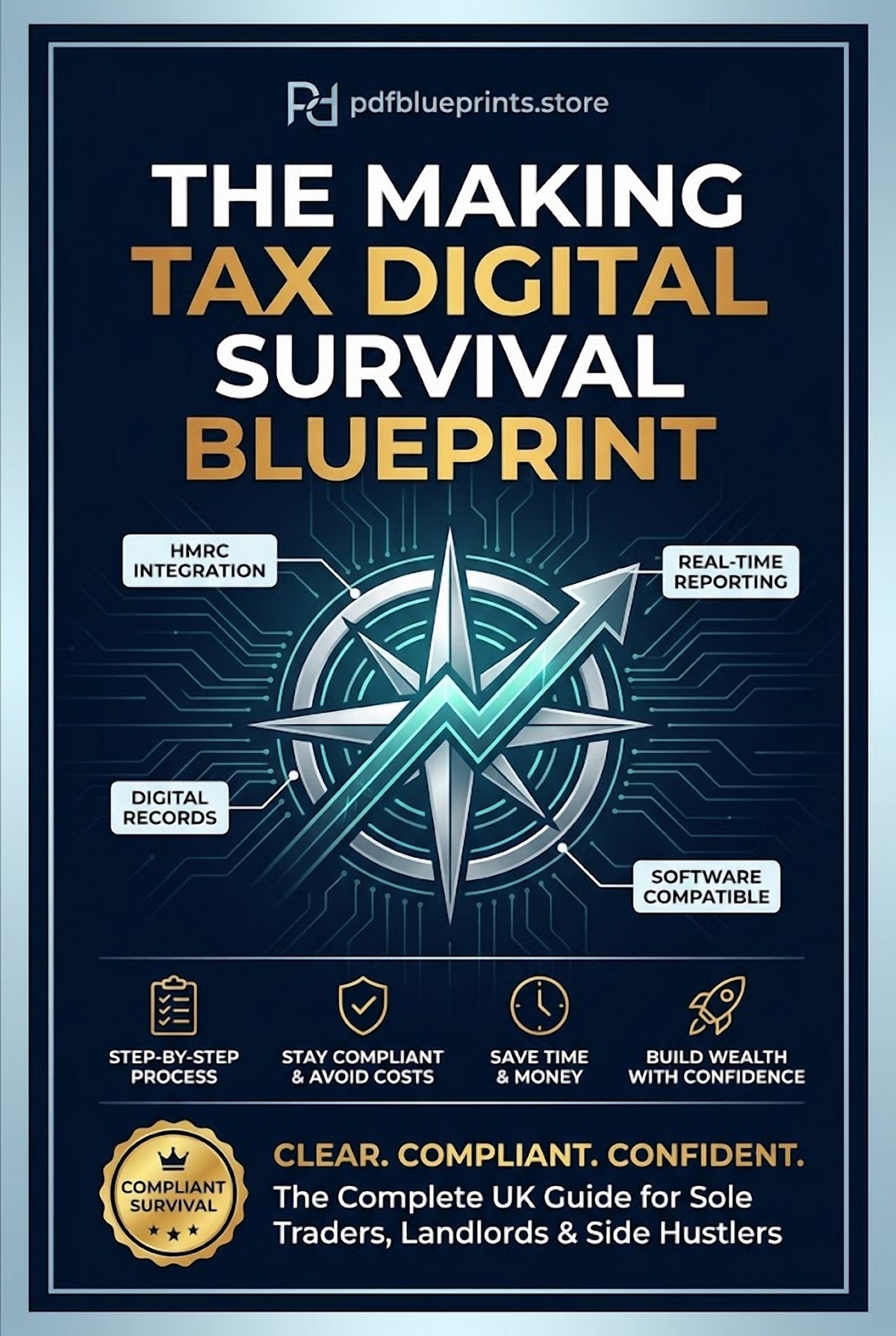 Tax digital survival blueprint booklet cover with compass graphic and bold title