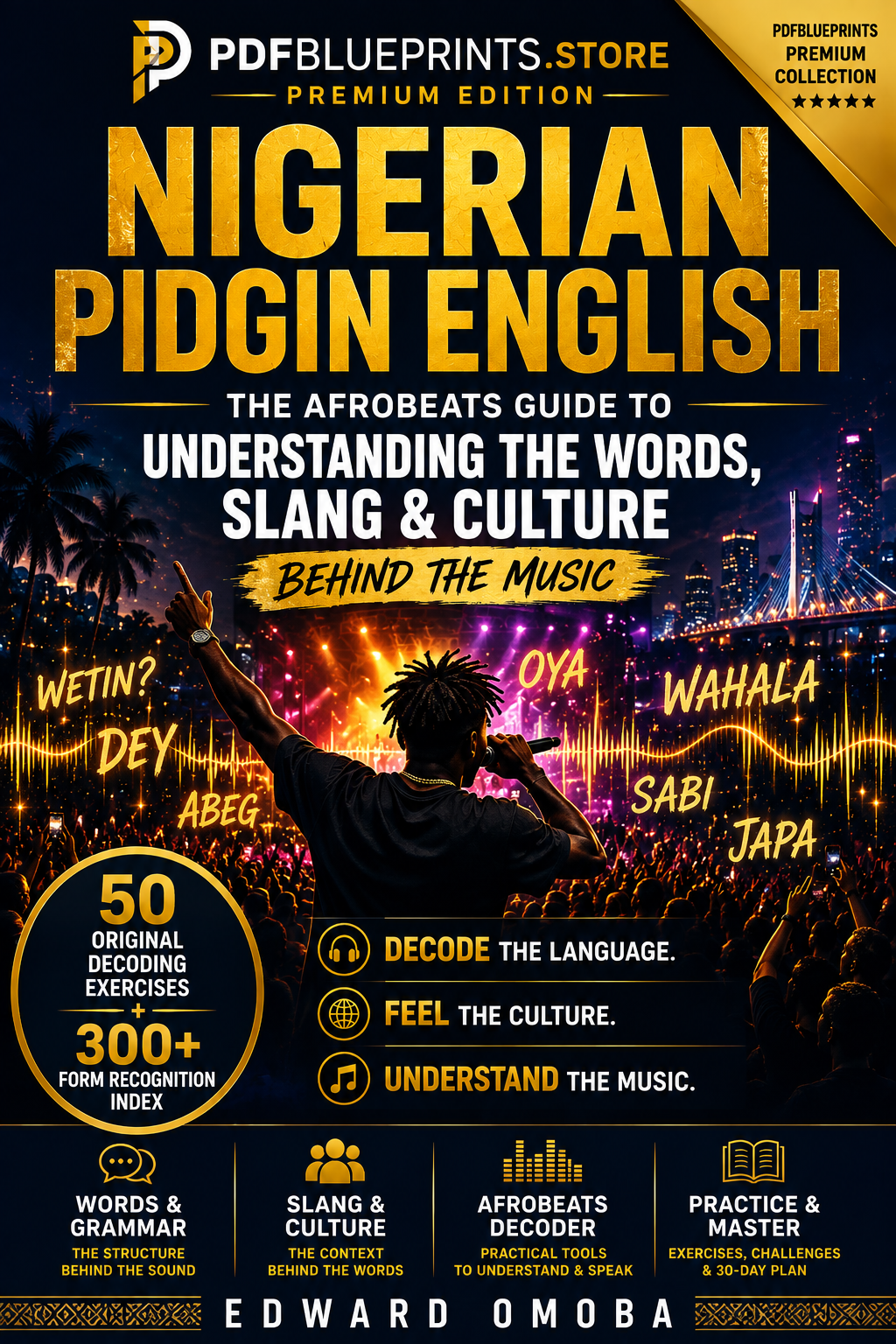 Nigerian Pidgin English Afrobeats guide book cover with typography and music terms